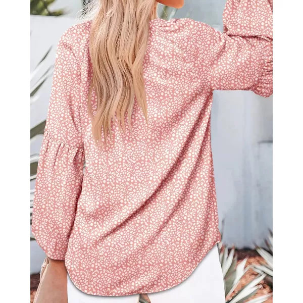 BTFBM Women Casual Boho Blouse Fashion Floral Shirts V Neck Long Puff Sleeve Lightweight Chiffon Summer Fall Tops 2024Leopard Pink