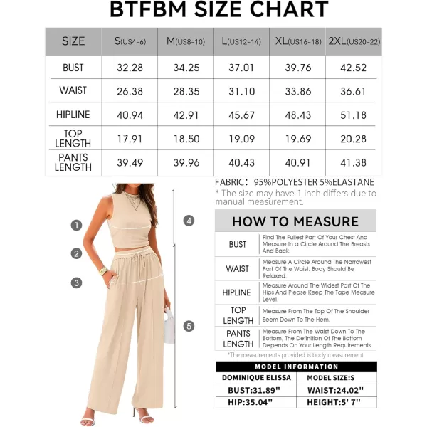 BTFBM Women Summer 2 Piece Outfits Ribbed Knit Crew Neck Sleeveless Cropped Top Elastic Waist Wide Leg Pants Lounge SetSolid Apricot