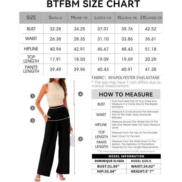 BTFBM Women Summer 2 Piece Outfits Ribbed Knit Crew Neck Sleeveless Cropped Top Elastic Waist Wide Leg Pants Lounge SetSolid Apricot Black