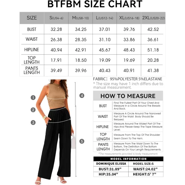 BTFBM Women Summer 2 Piece Outfits Ribbed Knit Crew Neck Sleeveless Cropped Top Elastic Waist Wide Leg Pants Lounge SetSolid Camel Black