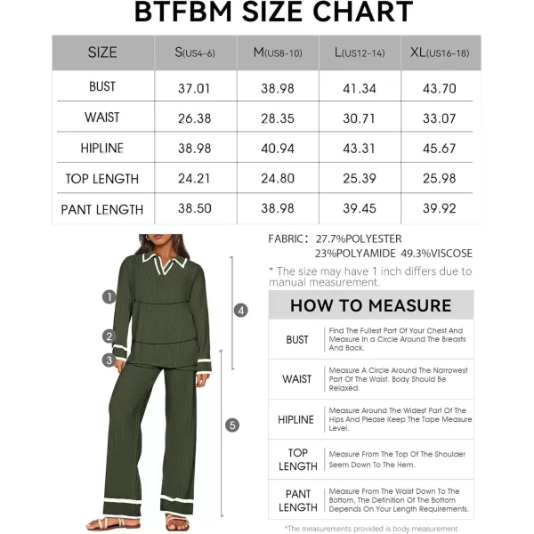 BTFBM Womens 2 Piece Outfits Fall Winter 2024 Long Sleeve V Neck Sweater and Wide Leg Pants Lounge Sets Knit TracksuitsSolid Army Green