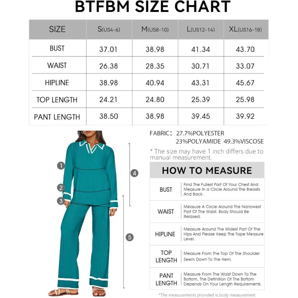 BTFBM Womens 2 Piece Outfits Fall Winter 2024 Long Sleeve V Neck Sweater and Wide Leg Pants Lounge Sets Knit TracksuitsSolid Blue Green