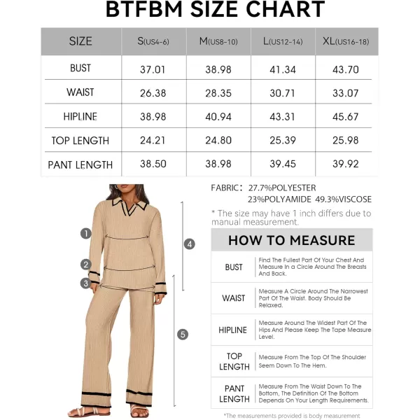 BTFBM Womens 2 Piece Outfits Fall Winter 2024 Long Sleeve V Neck Sweater and Wide Leg Pants Lounge Sets Knit TracksuitsSolid Khaki