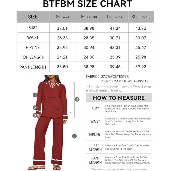 BTFBM Womens 2 Piece Outfits Fall Winter 2024 Long Sleeve V Neck Sweater and Wide Leg Pants Lounge Sets Knit TracksuitsSolid Rust Red