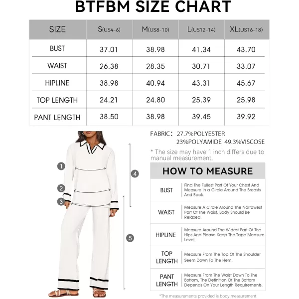 BTFBM Womens 2 Piece Outfits Fall Winter 2024 Long Sleeve V Neck Sweater and Wide Leg Pants Lounge Sets Knit TracksuitsSolid White