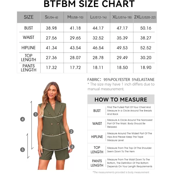 BTFBM Womens Casual Sleeveless Blazer Vest Shorts Sets Lapel V Neck Button Down Office 2 Piece Lounge Matching SetsSolid Army Green
