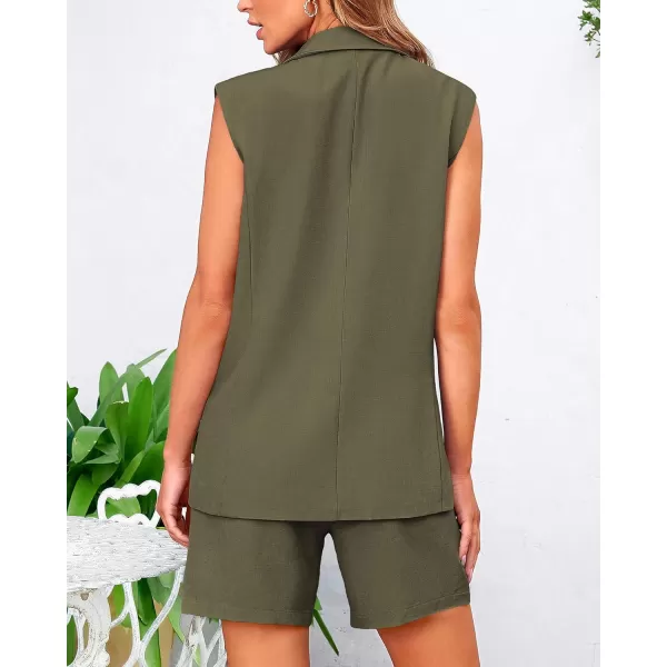 BTFBM Womens Casual Sleeveless Blazer Vest Shorts Sets Lapel V Neck Button Down Office 2 Piece Lounge Matching SetsSolid Army Green
