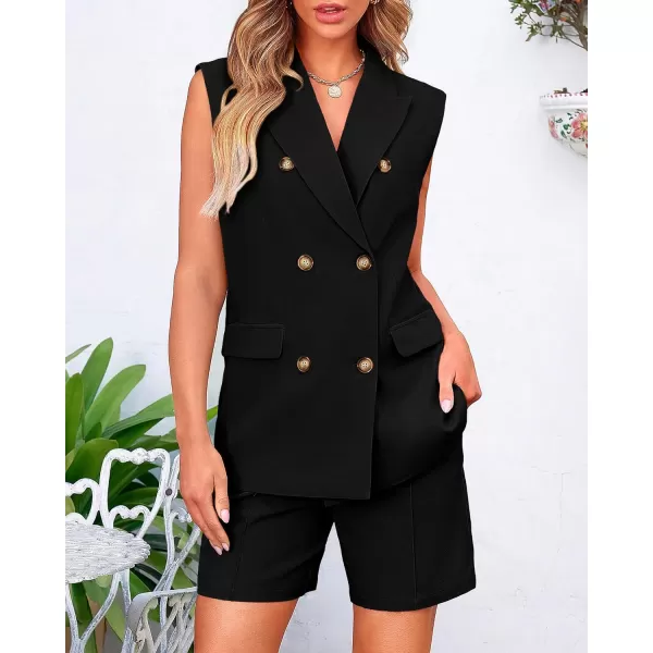 BTFBM Womens Casual Sleeveless Blazer Vest Shorts Sets Lapel V Neck Button Down Office 2 Piece Lounge Matching SetsSolid Black