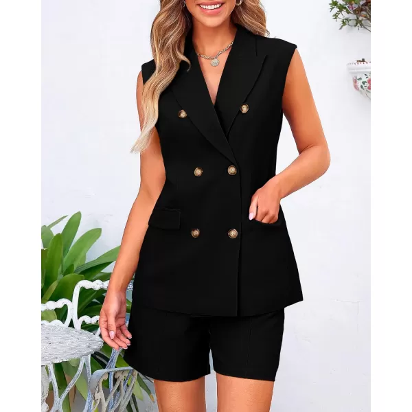 BTFBM Womens Casual Sleeveless Blazer Vest Shorts Sets Lapel V Neck Button Down Office 2 Piece Lounge Matching SetsSolid Black