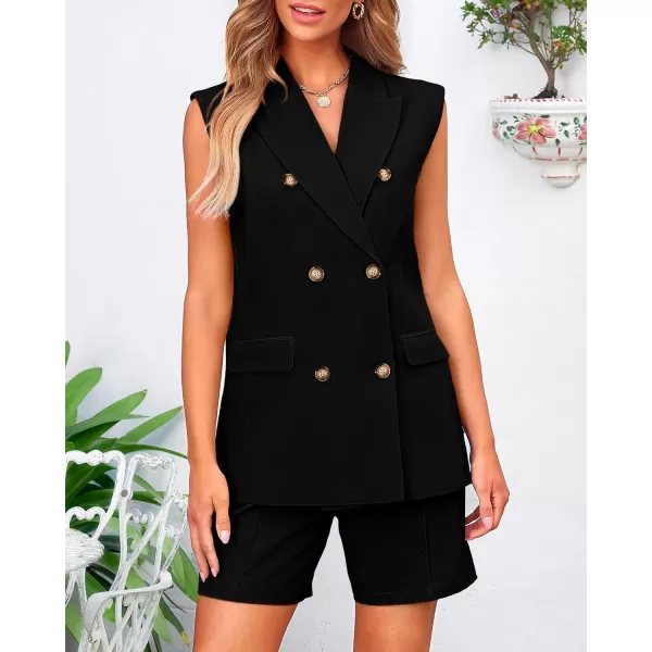 BTFBM Womens Casual Sleeveless Blazer Vest Shorts Sets Lapel V Neck Button Down Office 2 Piece Lounge Matching SetsSolid Black