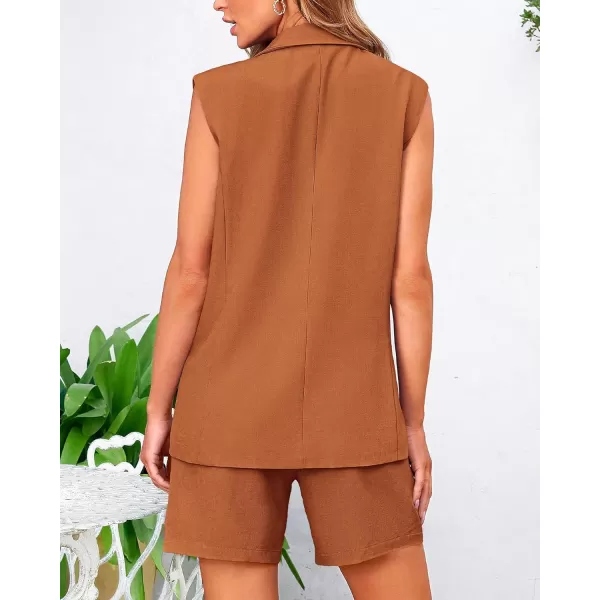 BTFBM Womens Casual Sleeveless Blazer Vest Shorts Sets Lapel V Neck Button Down Office 2 Piece Lounge Matching SetsSolid Brick Red
