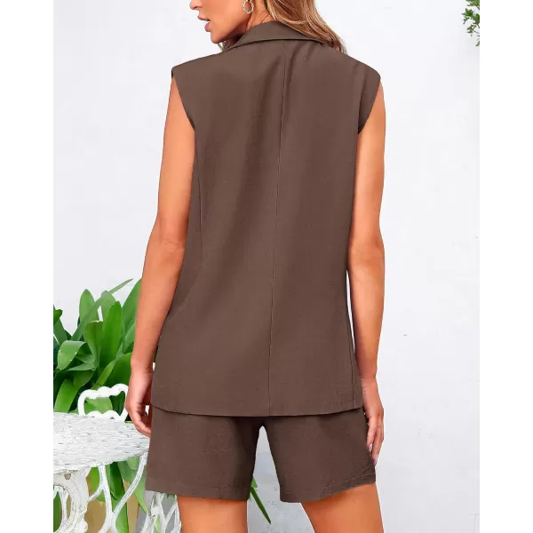 BTFBM Womens Casual Sleeveless Blazer Vest Shorts Sets Lapel V Neck Button Down Office 2 Piece Lounge Matching SetsSolid Coffee