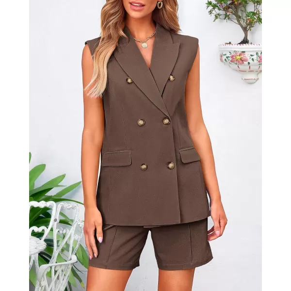 BTFBM Womens Casual Sleeveless Blazer Vest Shorts Sets Lapel V Neck Button Down Office 2 Piece Lounge Matching SetsSolid Coffee