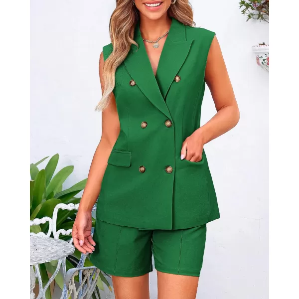 BTFBM Womens Casual Sleeveless Blazer Vest Shorts Sets Lapel V Neck Button Down Office 2 Piece Lounge Matching SetsSolid Green