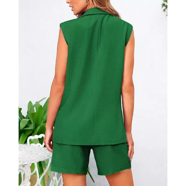 BTFBM Womens Casual Sleeveless Blazer Vest Shorts Sets Lapel V Neck Button Down Office 2 Piece Lounge Matching SetsSolid Green