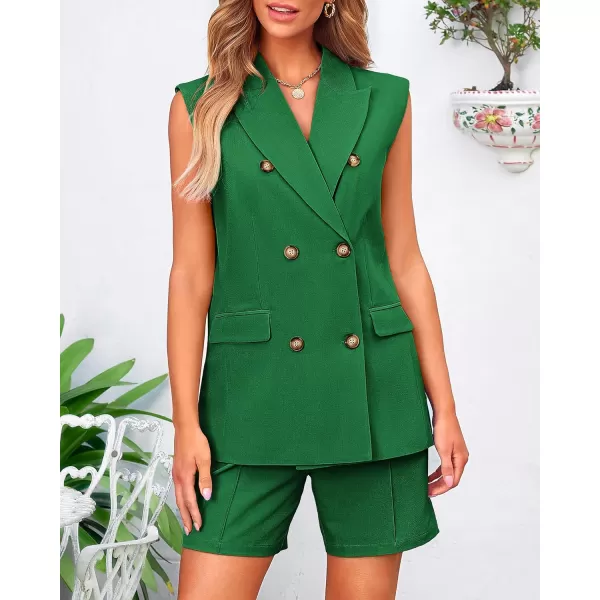 BTFBM Womens Casual Sleeveless Blazer Vest Shorts Sets Lapel V Neck Button Down Office 2 Piece Lounge Matching SetsSolid Green
