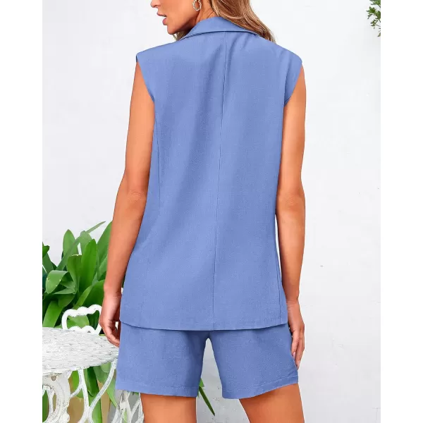 BTFBM Womens Casual Sleeveless Blazer Vest Shorts Sets Lapel V Neck Button Down Office 2 Piece Lounge Matching SetsSolid Sky Blue