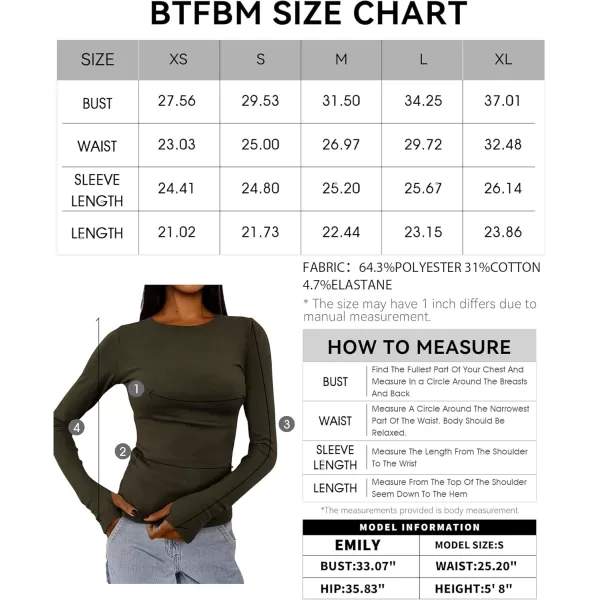 BTFBM Womens Casual Tops Fall Winter 2024 Long Sleeve Crew Neck Workout Stretchy Slim Fit Basic Y2K Going Out ShirtSolid Army Green
