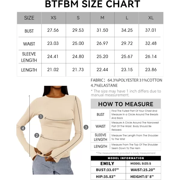 BTFBM Womens Casual Tops Fall Winter 2024 Long Sleeve Crew Neck Workout Stretchy Slim Fit Basic Y2K Going Out ShirtSolid Beige