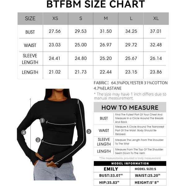 BTFBM Womens Casual Tops Fall Winter 2024 Long Sleeve Crew Neck Workout Stretchy Slim Fit Basic Y2K Going Out ShirtSolid Black