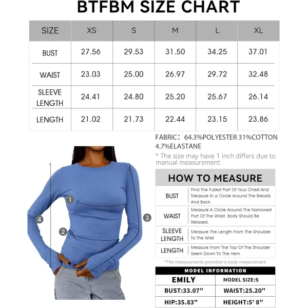 BTFBM Womens Casual Tops Fall Winter 2024 Long Sleeve Crew Neck Workout Stretchy Slim Fit Basic Y2K Going Out ShirtSolid Blue