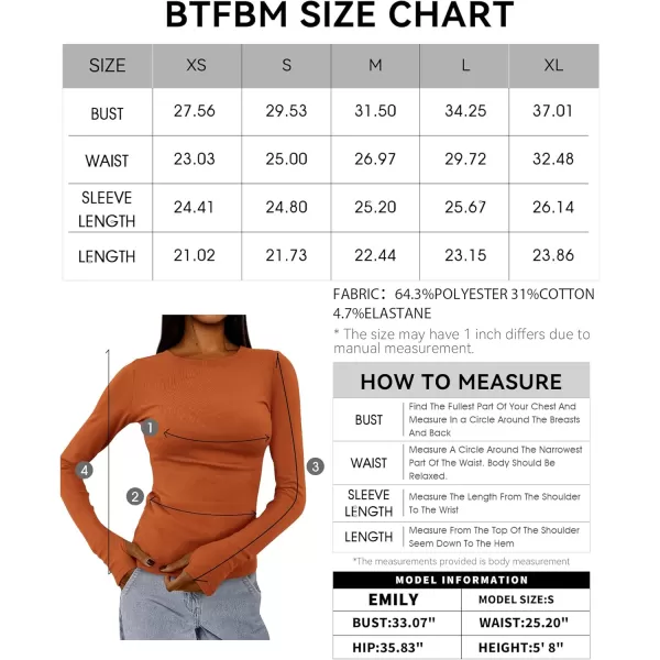 BTFBM Womens Casual Tops Fall Winter 2024 Long Sleeve Crew Neck Workout Stretchy Slim Fit Basic Y2K Going Out ShirtSolid Brick Red