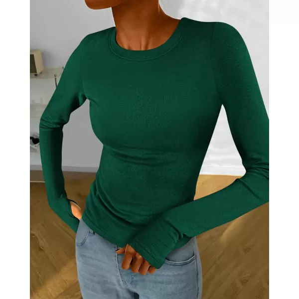 BTFBM Womens Casual Tops Fall Winter 2024 Long Sleeve Crew Neck Workout Stretchy Slim Fit Basic Y2K Going Out ShirtSolid Green