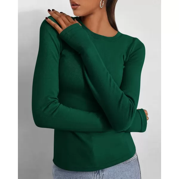 BTFBM Womens Casual Tops Fall Winter 2024 Long Sleeve Crew Neck Workout Stretchy Slim Fit Basic Y2K Going Out ShirtSolid Green