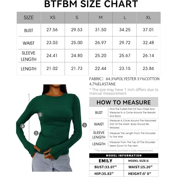 BTFBM Womens Casual Tops Fall Winter 2024 Long Sleeve Crew Neck Workout Stretchy Slim Fit Basic Y2K Going Out ShirtSolid Green