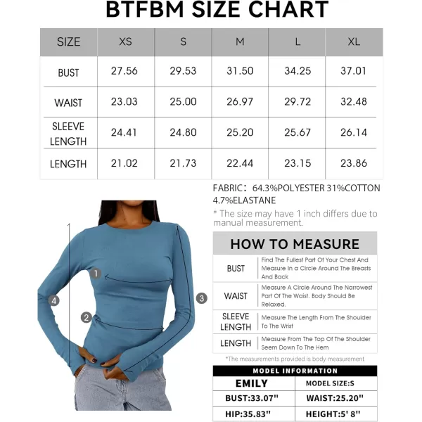 BTFBM Womens Casual Tops Fall Winter 2024 Long Sleeve Crew Neck Workout Stretchy Slim Fit Basic Y2K Going Out ShirtSolid Grey Blue