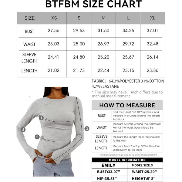 BTFBM Womens Casual Tops Fall Winter 2024 Long Sleeve Crew Neck Workout Stretchy Slim Fit Basic Y2K Going Out ShirtSolid Light Grey