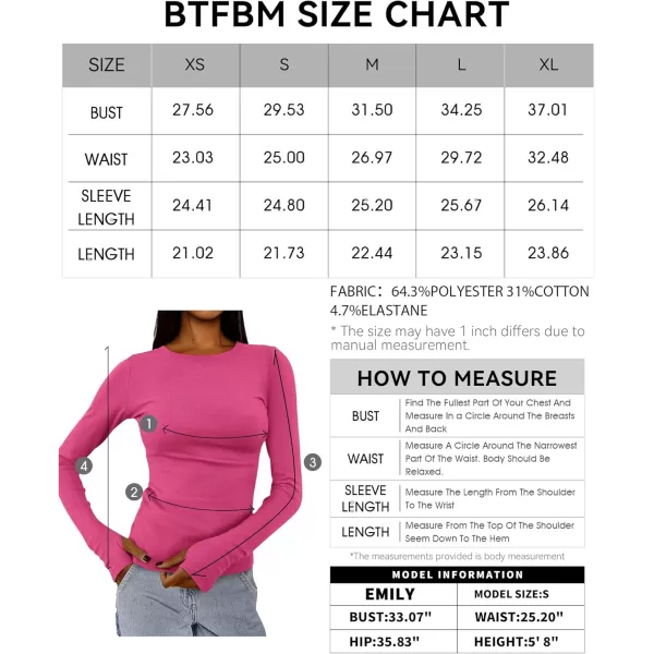 BTFBM Womens Casual Tops Fall Winter 2024 Long Sleeve Crew Neck Workout Stretchy Slim Fit Basic Y2K Going Out ShirtSolid Rose Red