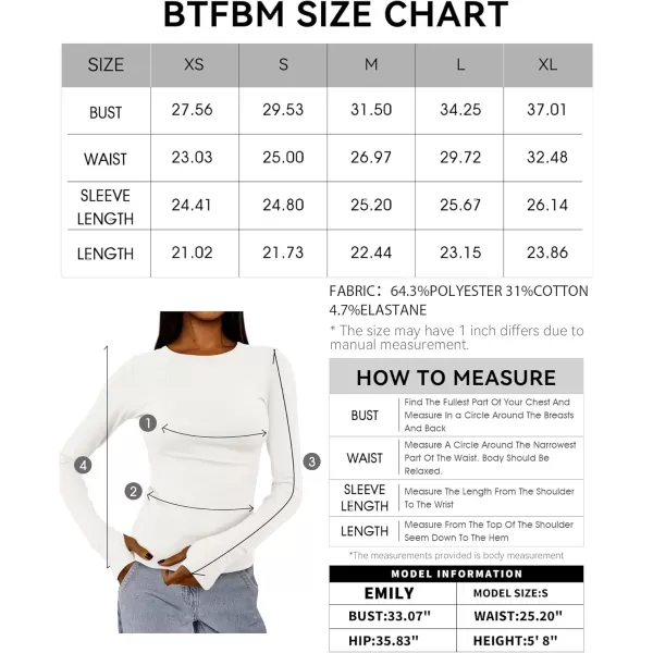 BTFBM Womens Casual Tops Fall Winter 2024 Long Sleeve Crew Neck Workout Stretchy Slim Fit Basic Y2K Going Out ShirtSolid White