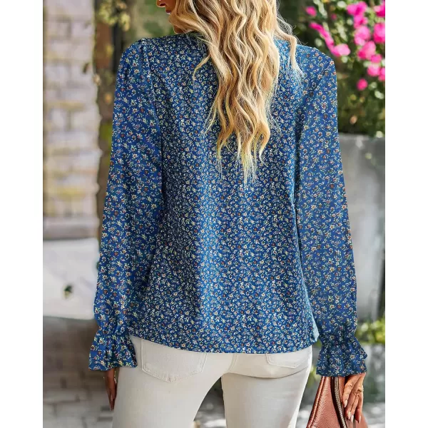 BTFBM Womens Long Sleeve Blouses Casual Boho Tops Frill Trim Mock Neck Floral Print 2024 Summer Fall Shirts Blouse TopFloral Blue