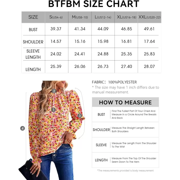 BTFBM Womens Long Sleeve Blouses Casual Boho Tops Frill Trim Mock Neck Floral Print 2024 Summer Fall Shirts Blouse TopFloral Pink