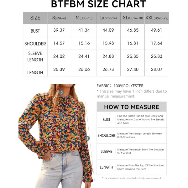 BTFBM Womens Long Sleeve Blouses Casual Boho Tops Frill Trim Mock Neck Floral Print 2024 Summer Fall Shirts Blouse TopFloral Royal Blue