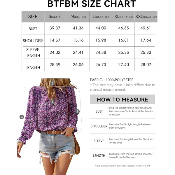 BTFBM Womens Long Sleeve Blouses Casual Boho Tops Frill Trim Mock Neck Floral Print 2024 Summer Fall Shirts Blouse TopFloral White Purple