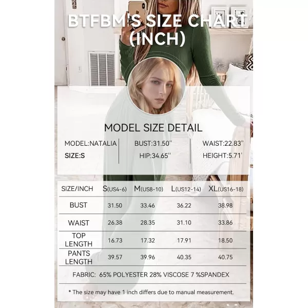 BTFBM Womens Two Piece Lounge Set Long Sleeve Bodycon Ribbed Knit Crop Top Loose Wide Leg Pant Casual Outfits SweatsuitSolid Army Green