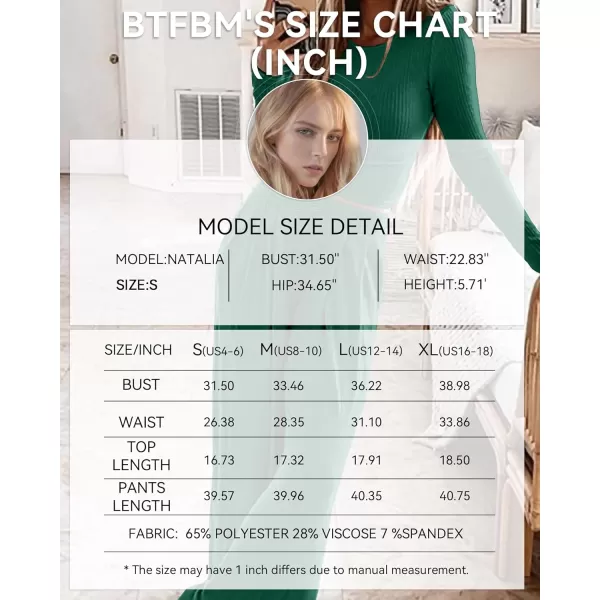 BTFBM Womens Two Piece Lounge Set Long Sleeve Bodycon Ribbed Knit Crop Top Loose Wide Leg Pant Casual Outfits SweatsuitSolid Dark Green