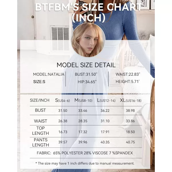 BTFBM Womens Two Piece Lounge Set Long Sleeve Bodycon Ribbed Knit Crop Top Loose Wide Leg Pant Casual Outfits SweatsuitSolid Grey Blue