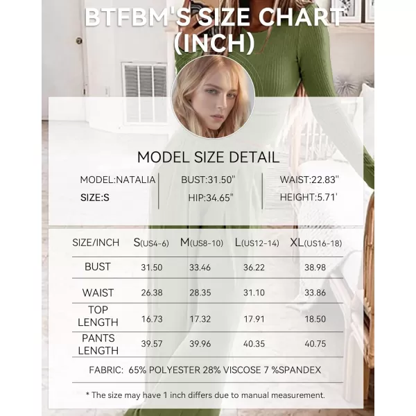 BTFBM Womens Two Piece Lounge Set Long Sleeve Bodycon Ribbed Knit Crop Top Loose Wide Leg Pant Casual Outfits SweatsuitSolid Olive Green