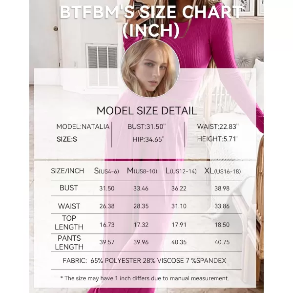 BTFBM Womens Two Piece Lounge Set Long Sleeve Bodycon Ribbed Knit Crop Top Loose Wide Leg Pant Casual Outfits SweatsuitSolid Rose Red