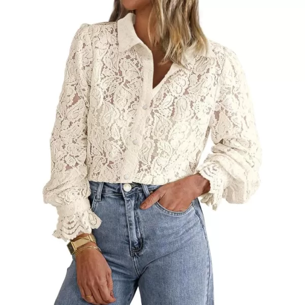 BTFBM Long Sleeve Lace Blouses for Women Dressy Casual Button Down Shirts Date Night Outfit Club Party Tops Shirt BlouseBeige