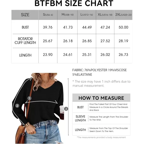 BTFBM Long Sleeve Shirts for Women Dressy Casual Loose V Neck Smocked Puff Sleeve Tops Blouses Fall Clothes 2024Black