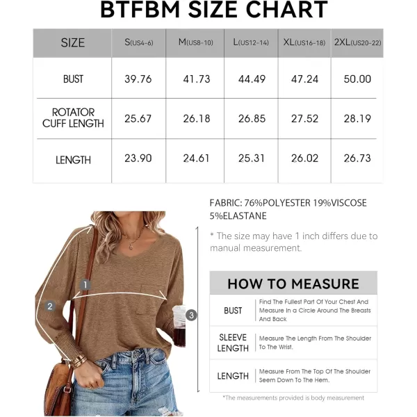 BTFBM Long Sleeve Shirts for Women Dressy Casual Loose V Neck Smocked Puff Sleeve Tops Blouses Fall Clothes 2024Khaki