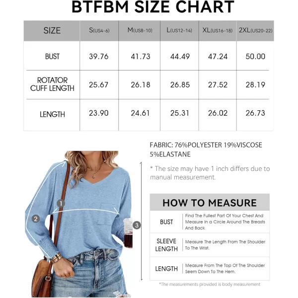 BTFBM Long Sleeve Shirts for Women Dressy Casual Loose V Neck Smocked Puff Sleeve Tops Blouses Fall Clothes 2024Light Blue