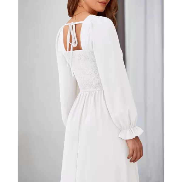 BTFBM RIC Rac Dress Women Maxi Dress Square Neck Long Sleeve Smocked Tie Back ALine Flowy Fall Wedding Guest DressesSolid White Black