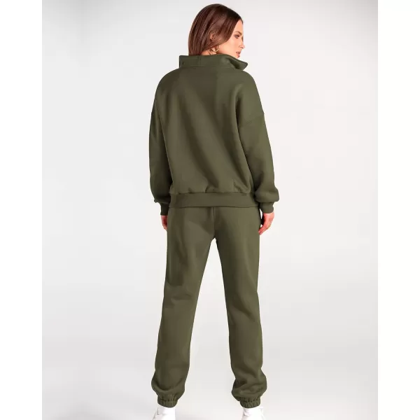 BTFBM Women 2 Piece Tracksuits Fall Winter 14 Zip Sweatshirt Jogger Pants Matching Lounge Sets Thick Sweatsuits PocketsSolid Army Green