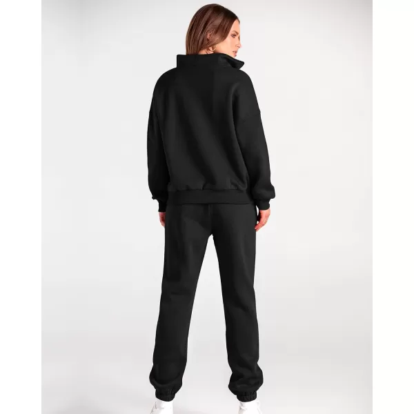 BTFBM Women 2 Piece Tracksuits Fall Winter 14 Zip Sweatshirt Jogger Pants Matching Lounge Sets Thick Sweatsuits PocketsSolid Black