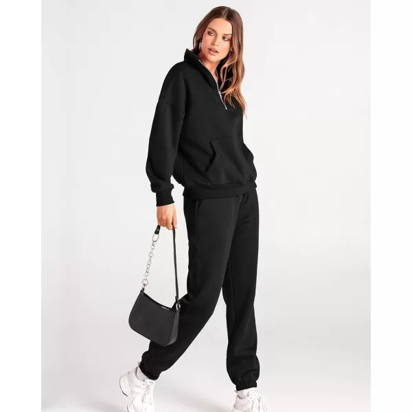 BTFBM Women 2 Piece Tracksuits Fall Winter 14 Zip Sweatshirt Jogger Pants Matching Lounge Sets Thick Sweatsuits PocketsSolid Black